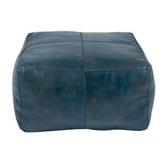 Petrol Blue Leather Square Pouffe Image