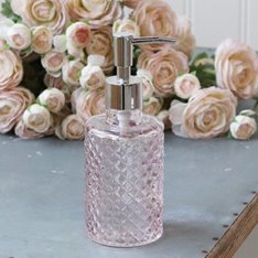 Pink Glass & Chrome Soap Dispenser Image