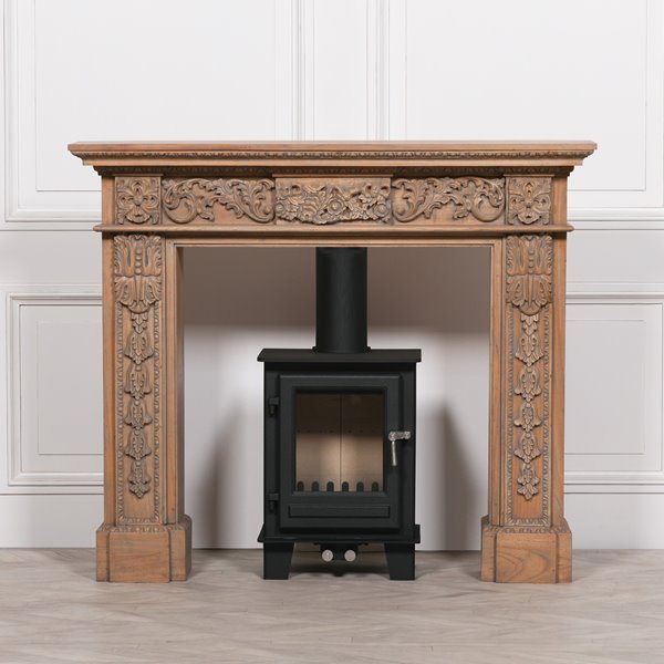 Reclaimed Carved Wood Fire Surround