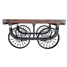 Reclaimed Wood and Big Wheel Cart Display Table  Image
