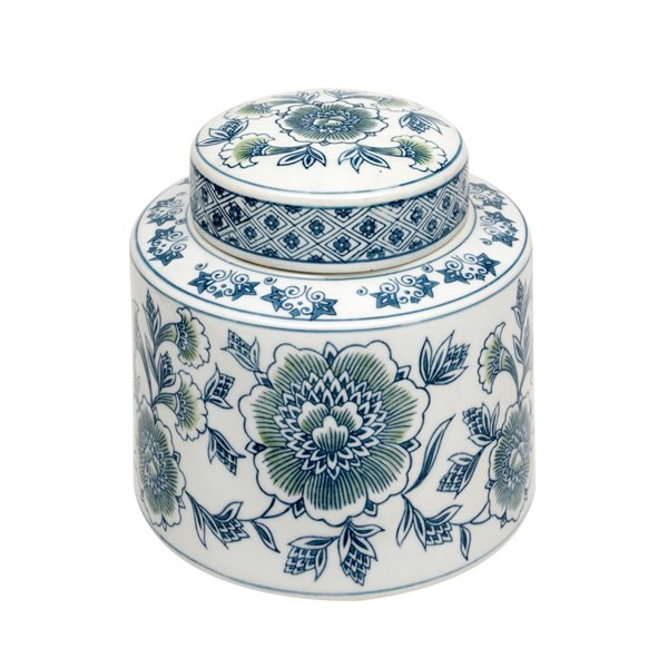 Sage and Blue Peony Lidded Pot