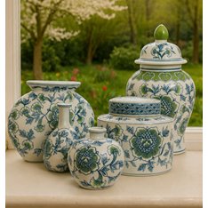 Sage and Blue Peony Lidded Pot Image