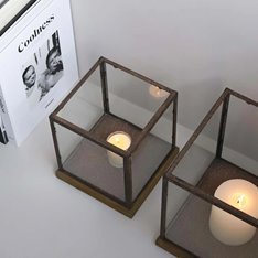 Set of Metal and Glass Cube Lanterns Image
