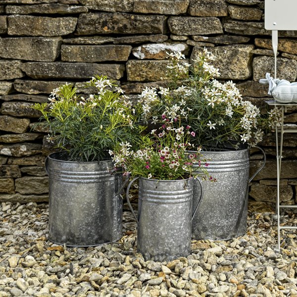 Set of 3 Galvanised Churn Planters