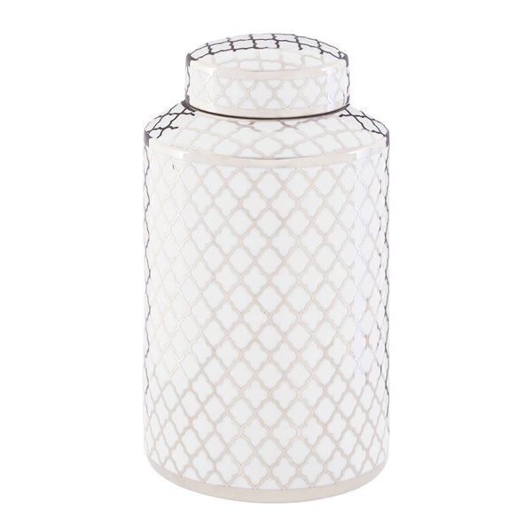 Silver and White Trellis Jar