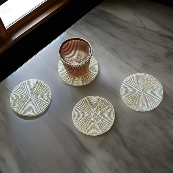 Silver Beaded Coasters (Set of 4)