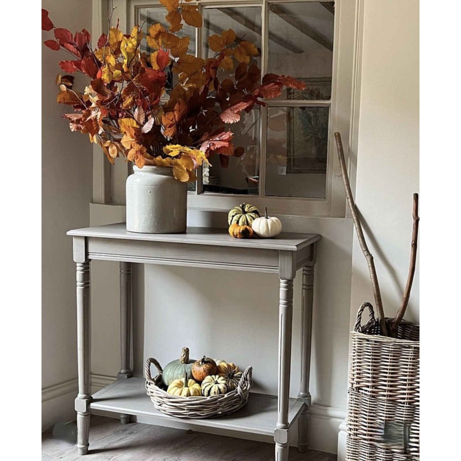 Small Vintage Grey Console with Shelf  Image
