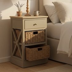 Soft Grey Bedside Table with Baskets Image