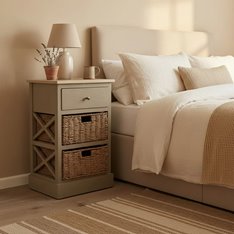 Soft Grey Bedside Table with Baskets Image