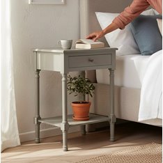 Soft Grey Bedside Table with Shelf Image