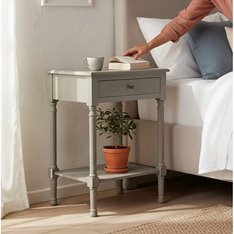 Soft Grey Bedside Table with Shelf Image