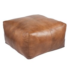 Tan Leather Square Pouffe Image