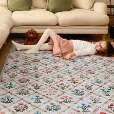 Trellis Pattern Wild Flower Eco Washable Rug  Image