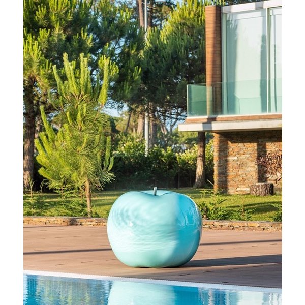 Turquoise Glazed Ceramic Apple Sculpture 