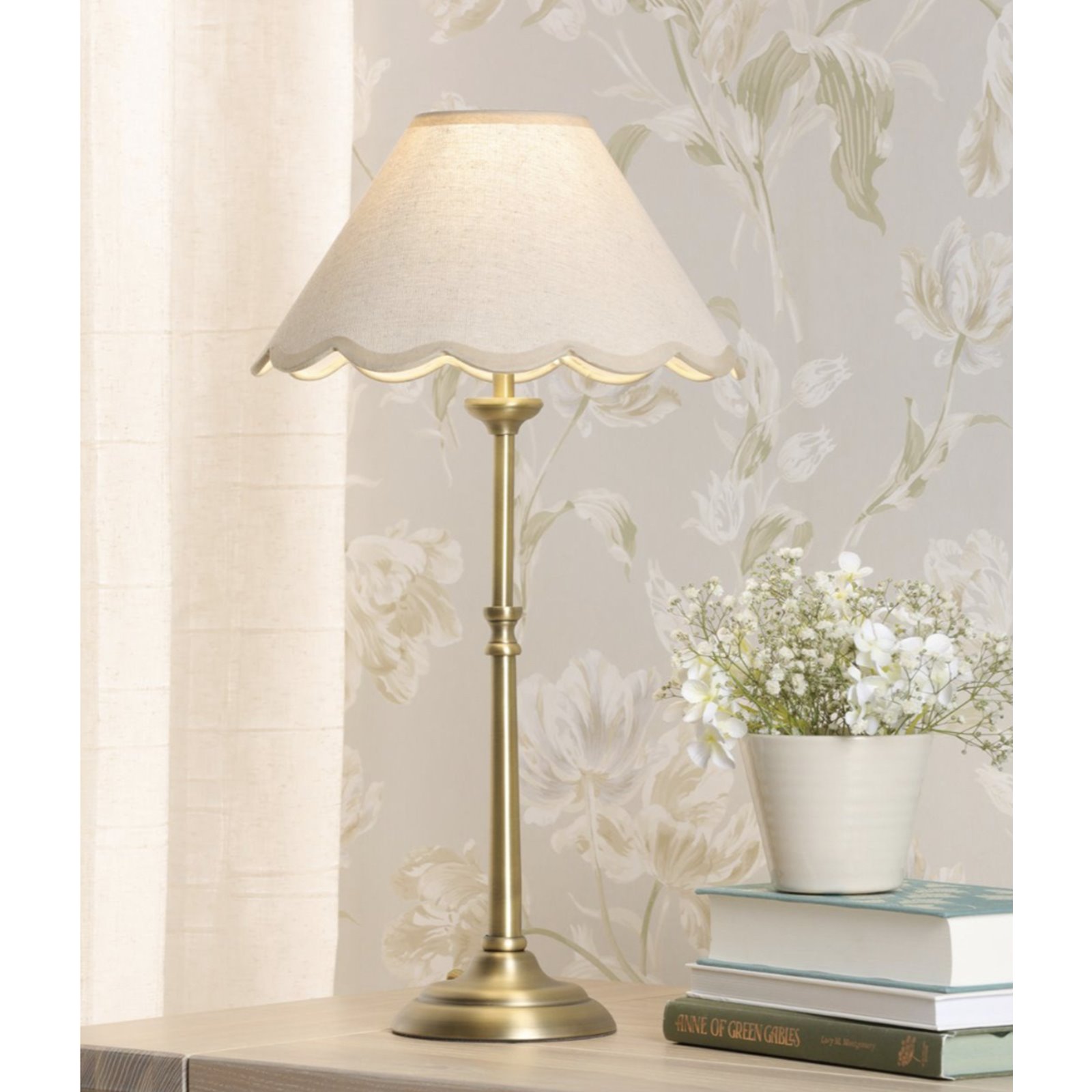 Vintage Brass Lamp with Scallop Shade Image