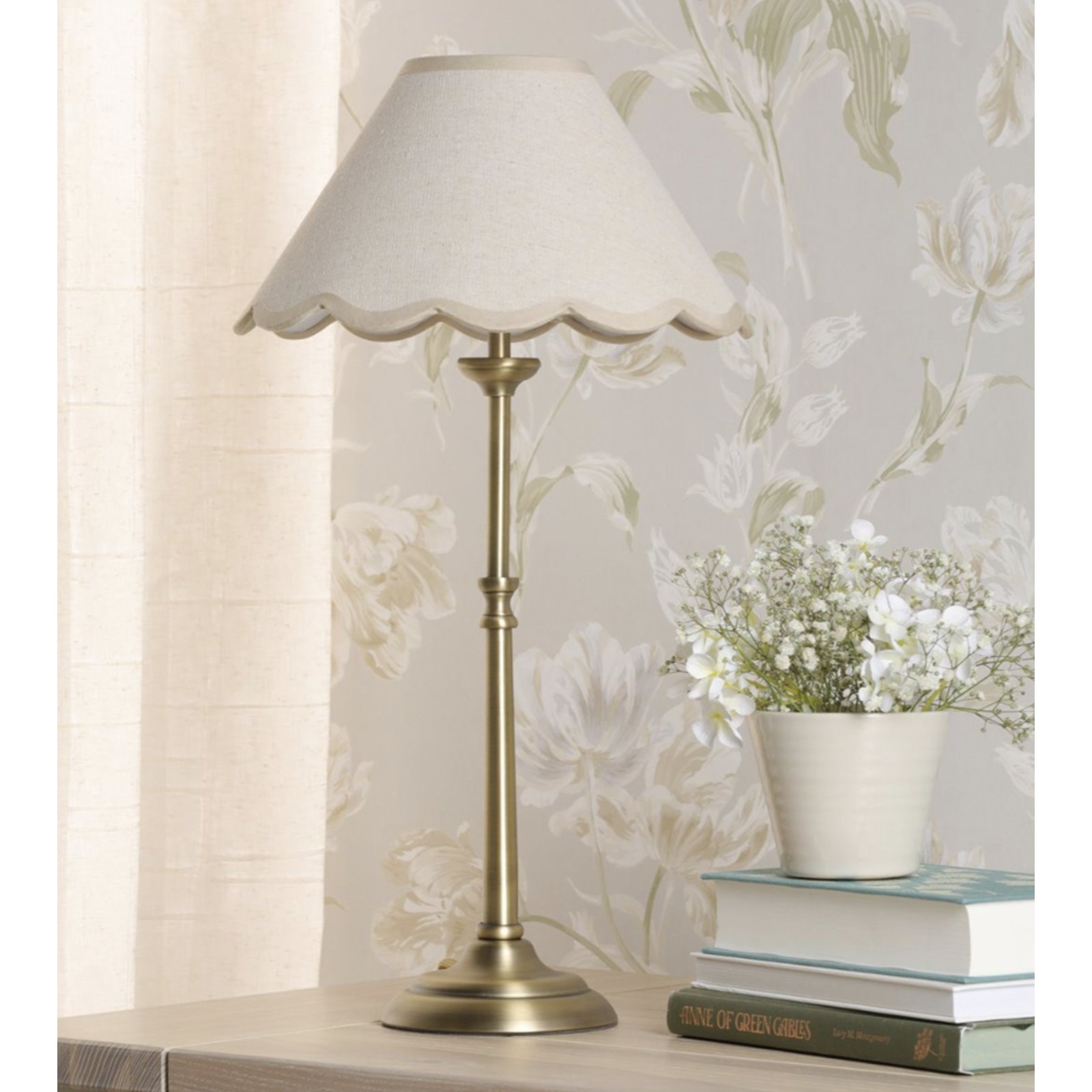 Vintage Brass Lamp with Scallop Shade Image