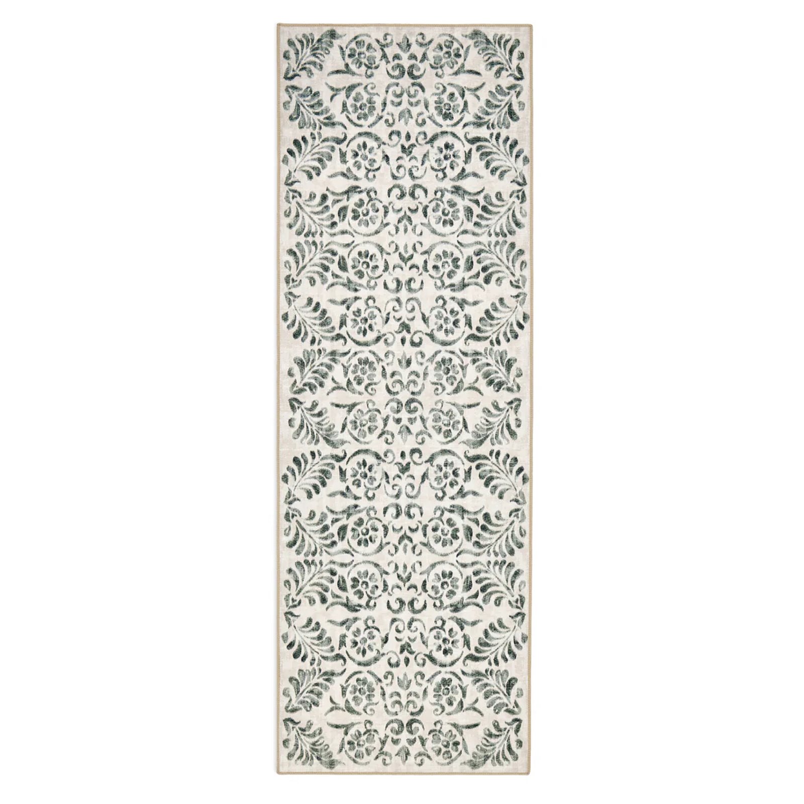 Vintage Green Scroll Eco Washable Rug   Image