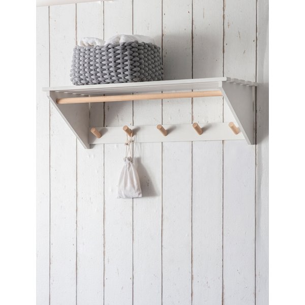 Wall Mounted Slatted Laundry Shelf - White