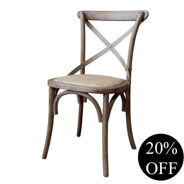 WASHED CROSS BACK DINING CHAIR WITH RATTAN SEAT