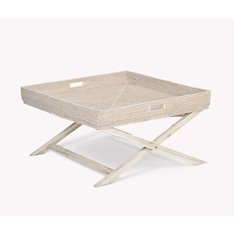 Washed White Rattan Tray Coffee Table Image