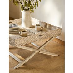 Washed White Rattan Tray Coffee Table Image