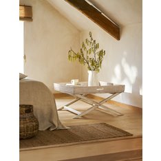 Washed White Rattan Tray Coffee Table Image