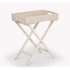 Washed White Rattan Tray Table Image