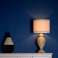 Washed Wooden Lamp with Drum Shade Image