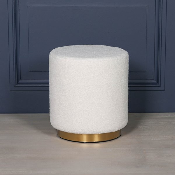 White Boucle and Gold Base stool  