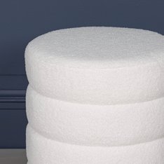 White Boucle Stitched Round Stool Image