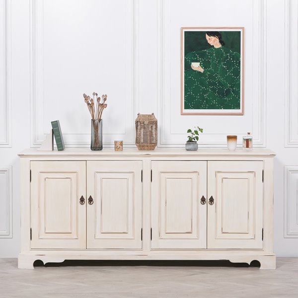 White Brushed Distressed Sideboard 