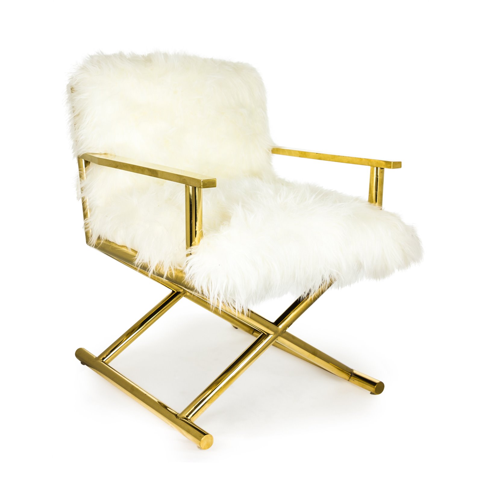 White Faux Fur and Gold Directors Chair