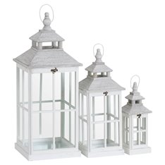 White Wooden Lantern Set
