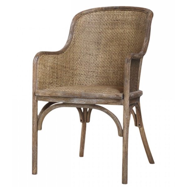 Wicker Back Carver Dining Chair, Host Dining Chair With Arms