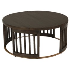 Wood and Brass Round Coffee Table Image