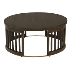 Wood and Brass Round Coffee Table Image