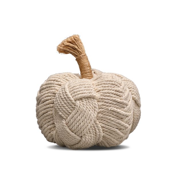 Woven Cream Pumpkin with Rope Stalk
