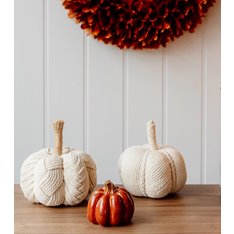 Woven Cream Pumpkin with Rope Stalk Image